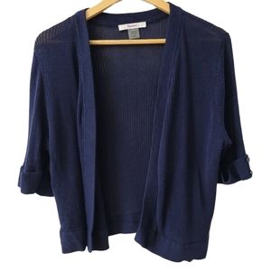 TanJay Women's Blue Knit Cropped Cardigan Sweater